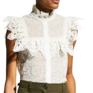 Alice + Olivia Marian Eyelet & Ruffle blouse